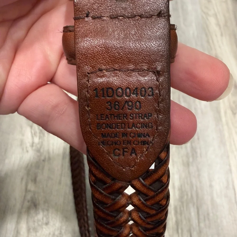 Dockers Mens Braided Woven Leather Belt Brown Brass Buckle 36 90 11D00403